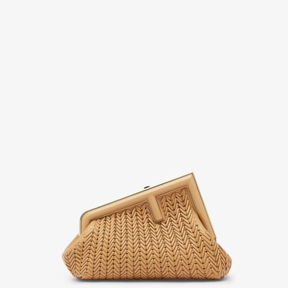 Clutch E Pochette>Fendi Borsa In Pelle Intrecciata Marrone Chiaro
