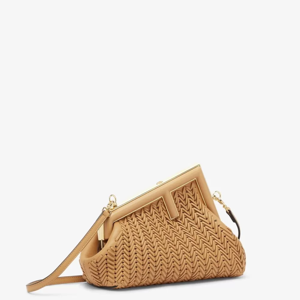 Clutch E Pochette>Fendi Borsa In Pelle Intrecciata Marrone Chiaro