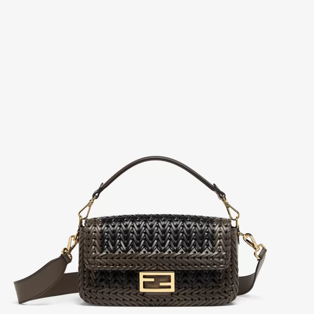 Borse A Spalla E Tracolle>Fendi Borsa In Pelle Intrecciata Nera E Grigia