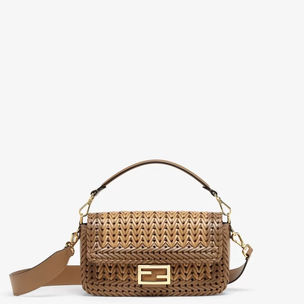 Borse A Spalla E Tracolle>Fendi Borsa In Pelle Intrecciata Sabbia E Marrone