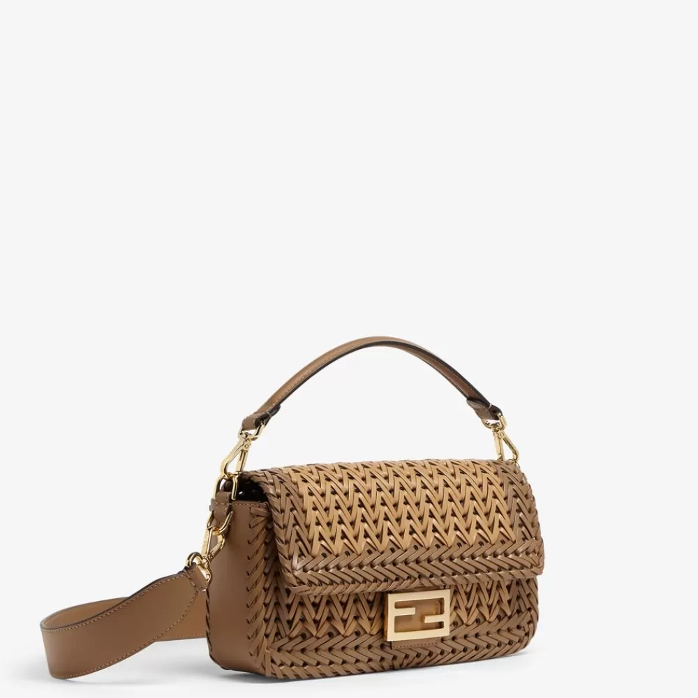 Borse A Spalla E Tracolle>Fendi Borsa In Pelle Intrecciata Sabbia E Marrone