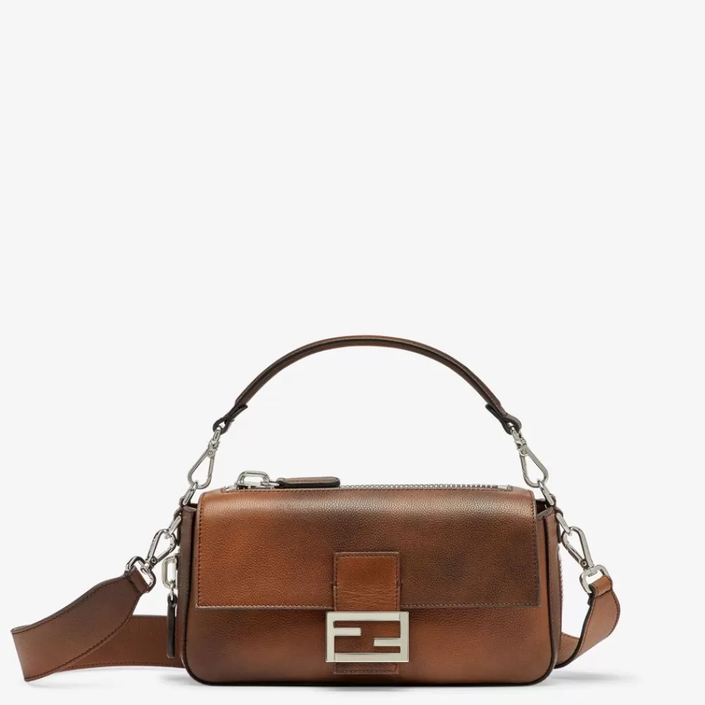 Borse A Tracolla>Fendi Borsa In Pelle Tamponata Marrone
