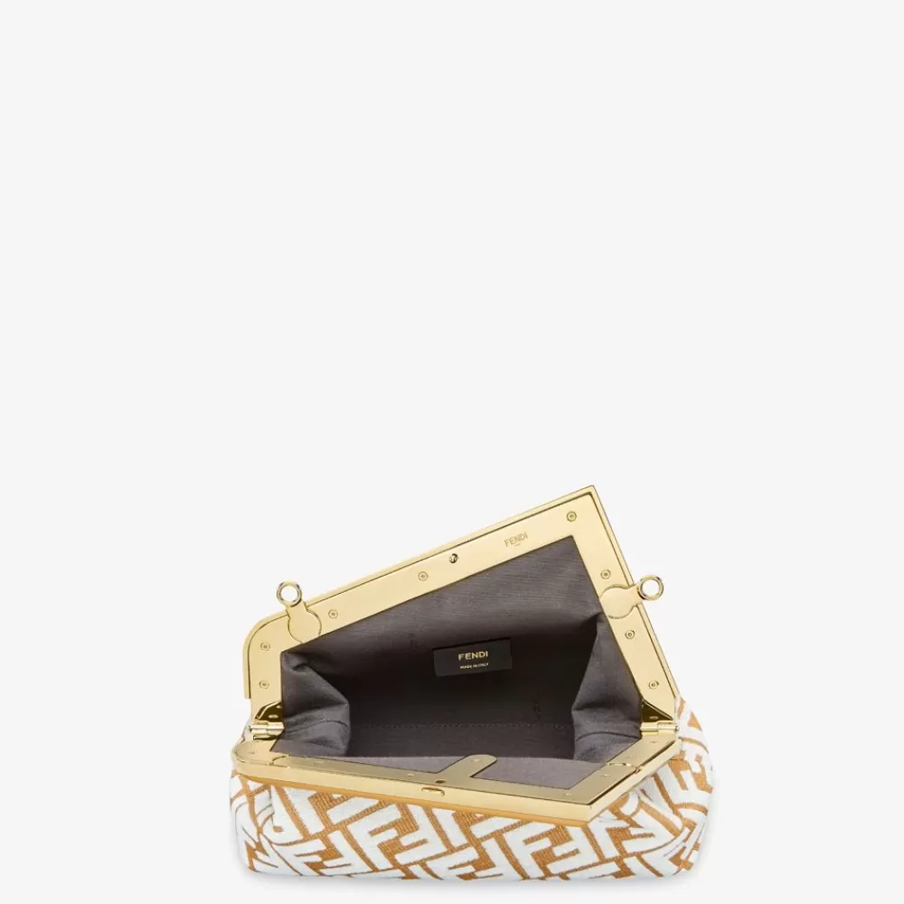 Clutch E Pochette>Fendi Borsa In Rafia Con Motivo Ff In Tessuto Tapestry Bianco
