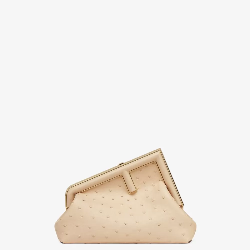Pelli Pregiate>Fendi Borsa In Struzzo Beige
