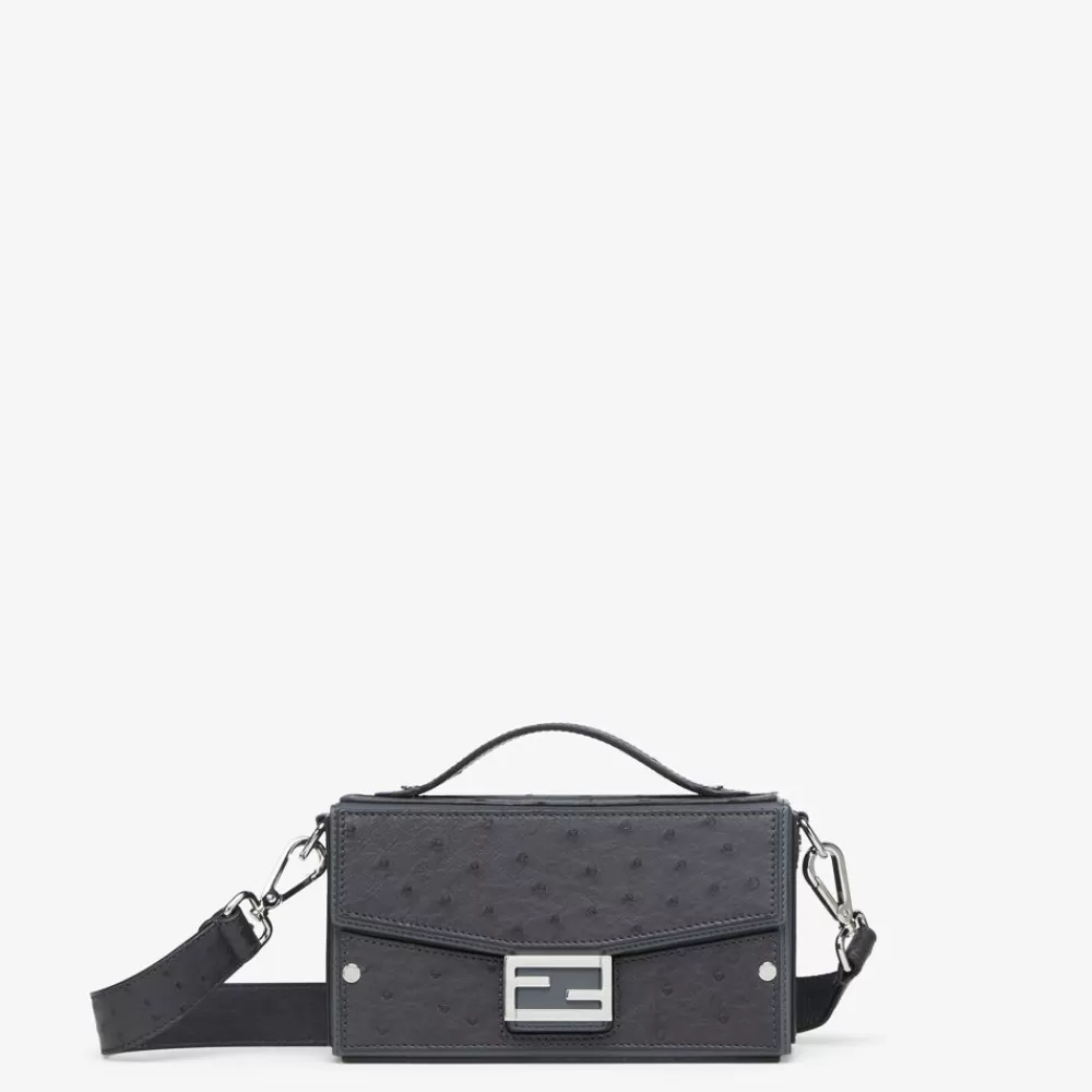 Borse A Tracolla>Fendi Borsa In Struzzo Grigio Scuro