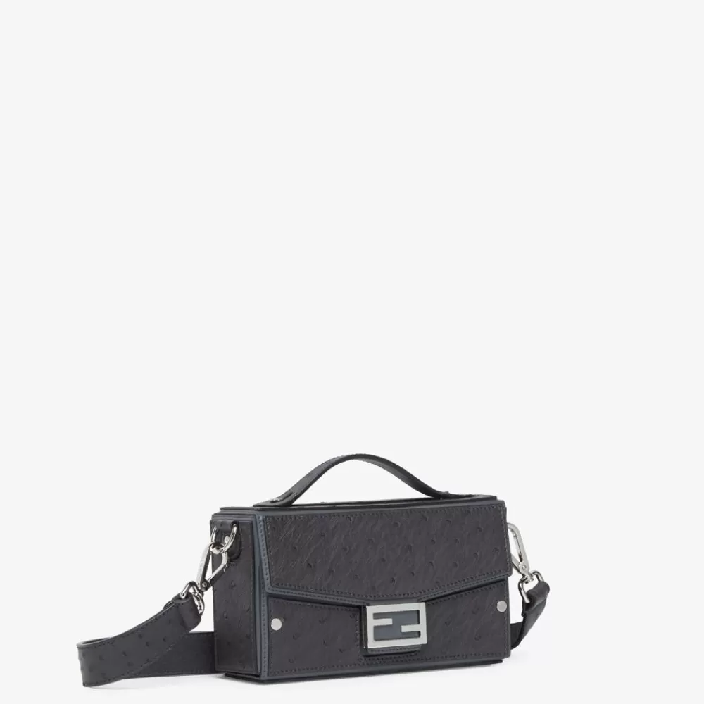 Borse A Tracolla>Fendi Borsa In Struzzo Grigio Scuro