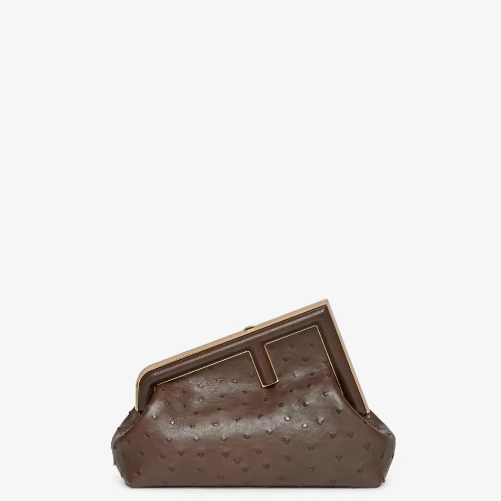 Pelli Pregiate>Fendi Borsa In Struzzo Marrone Scuro