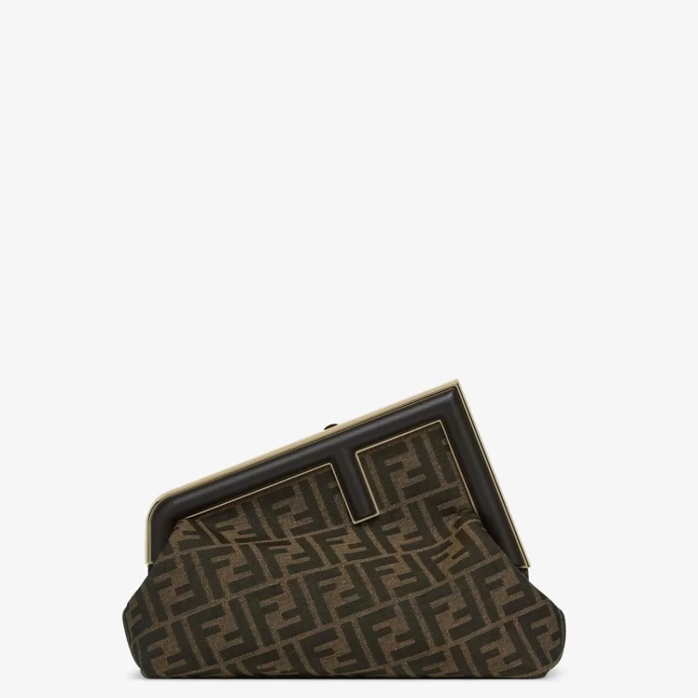 Bauletti>Fendi Borsa In Tessuto Ff Jacquard Marrone
