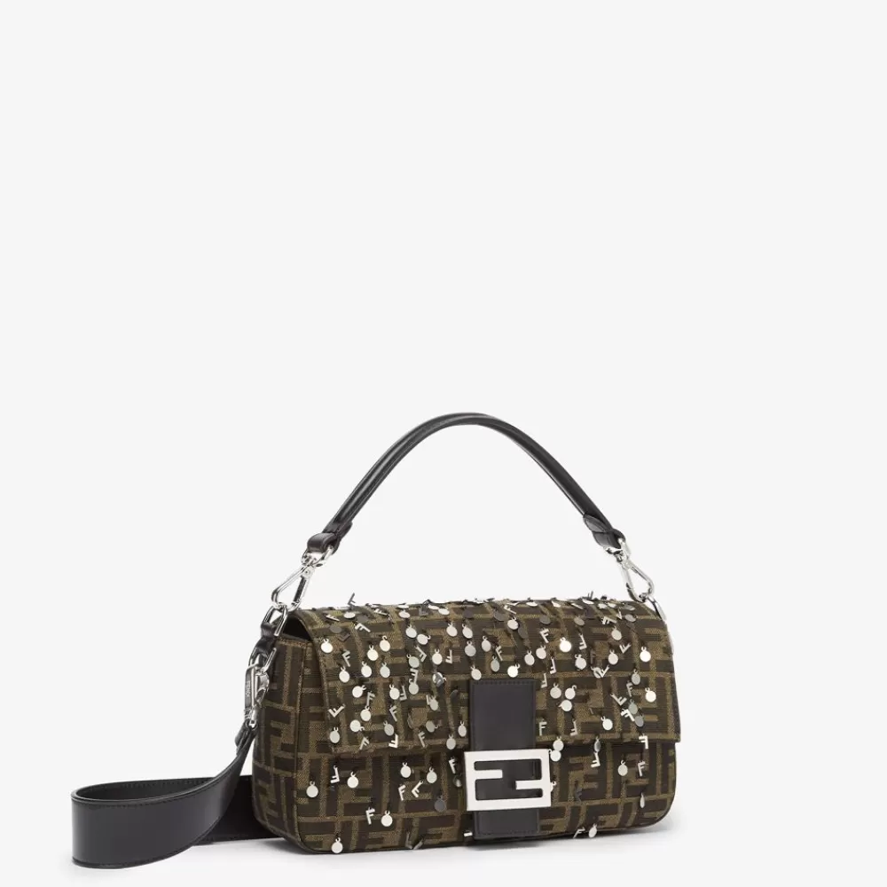 Borse A Tracolla>Fendi Borsa In Tessuto Ff Marrone E Paillette