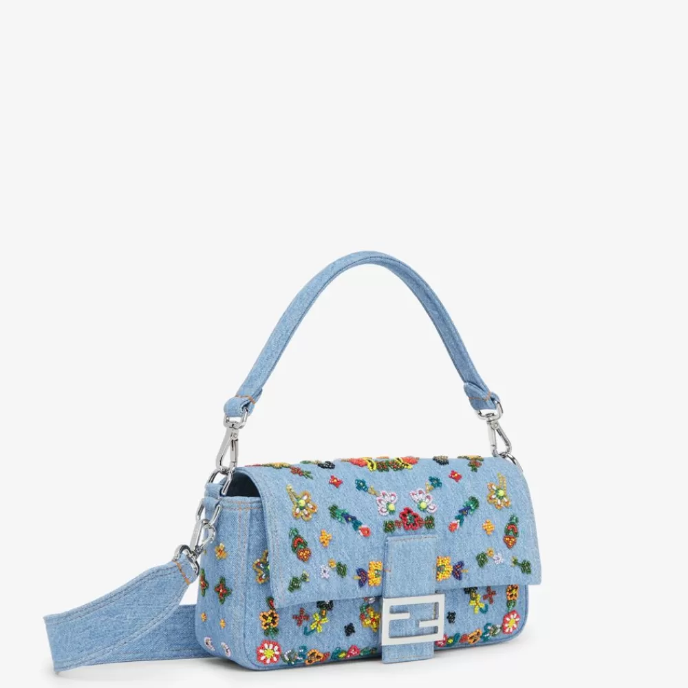 Borse A Spalla E Tracolle>Fendi Borsa Re-Edition In Denim Con Ricami Floreali