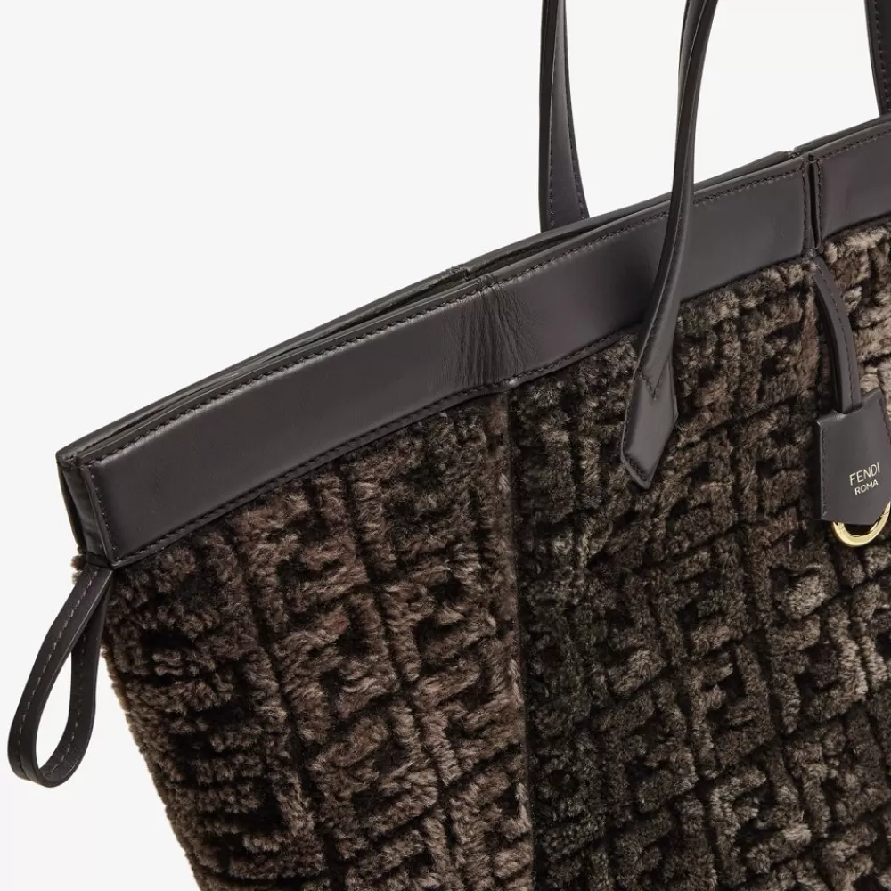 Borse A Secchiello>Fendi Borsa Trasformabile In Montone Marrone Scuro Con Motivo Ff