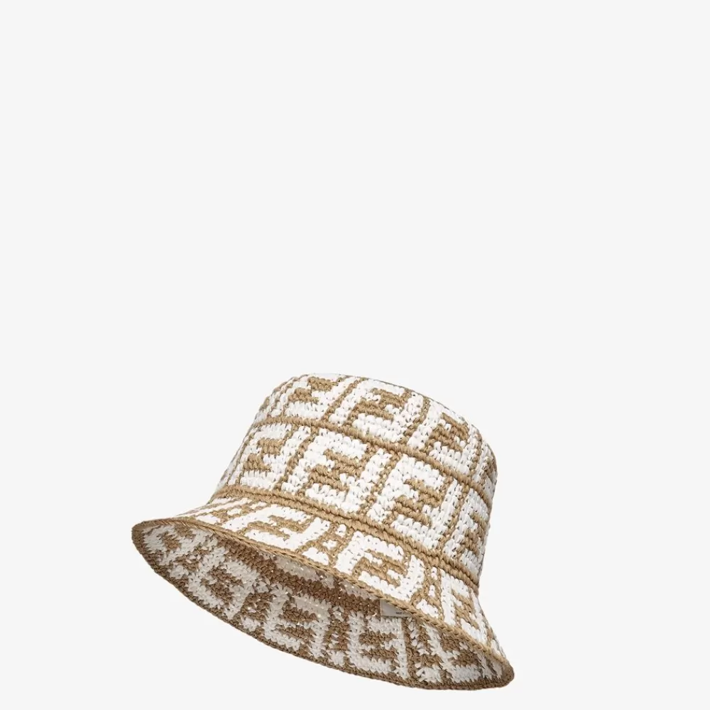 Cappelli E Guanti>Fendi Bucket In Rafia Beige