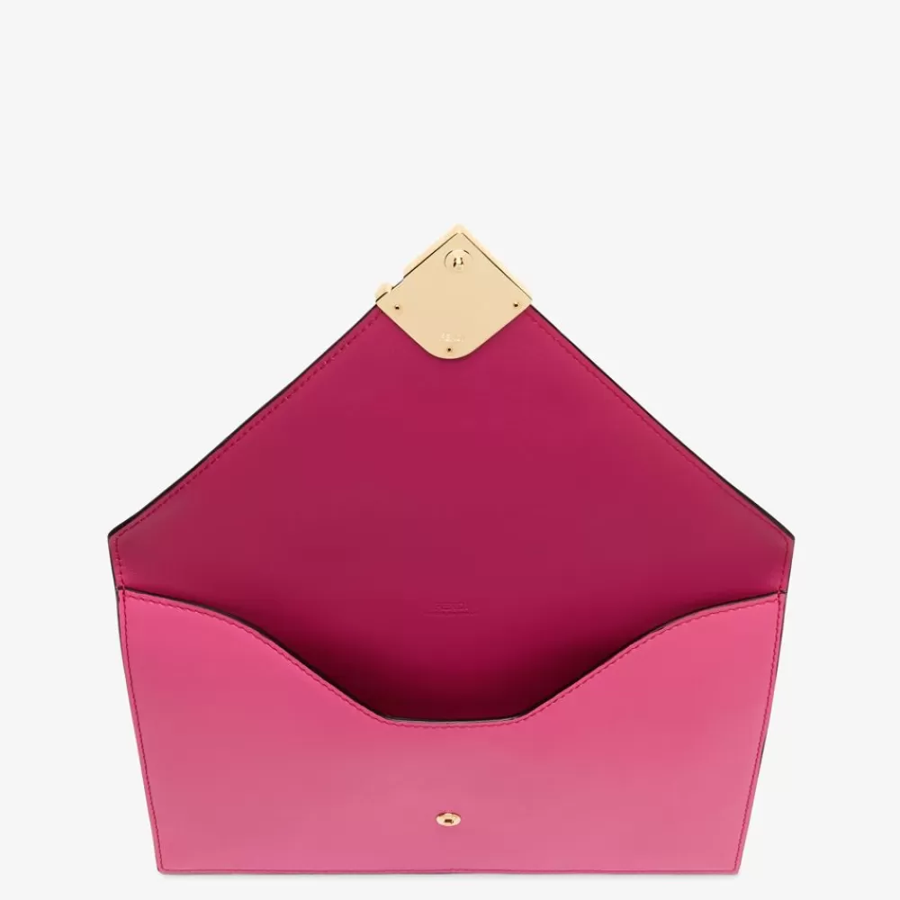 Pouch>Fendi Busta In Pelle Bicolore Fucsia E Rosa Scuro