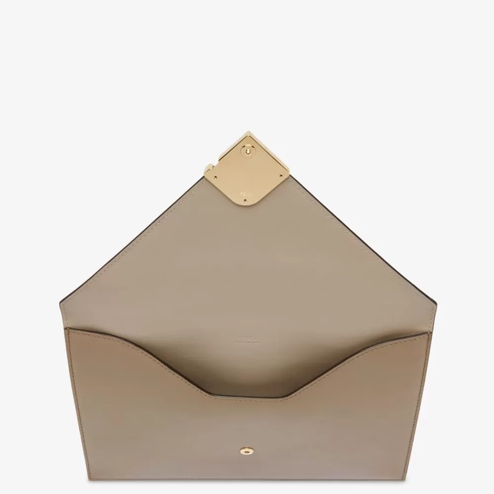Pouch>Fendi Busta In Pelle Bicolore Grigia E Tortora