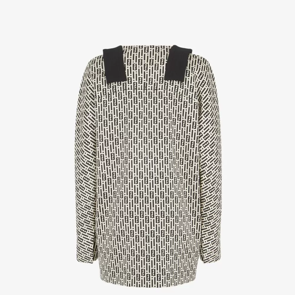 Cappotti E Capispalla>Fendi Caban In Jersey Stampato Bianco E Nero