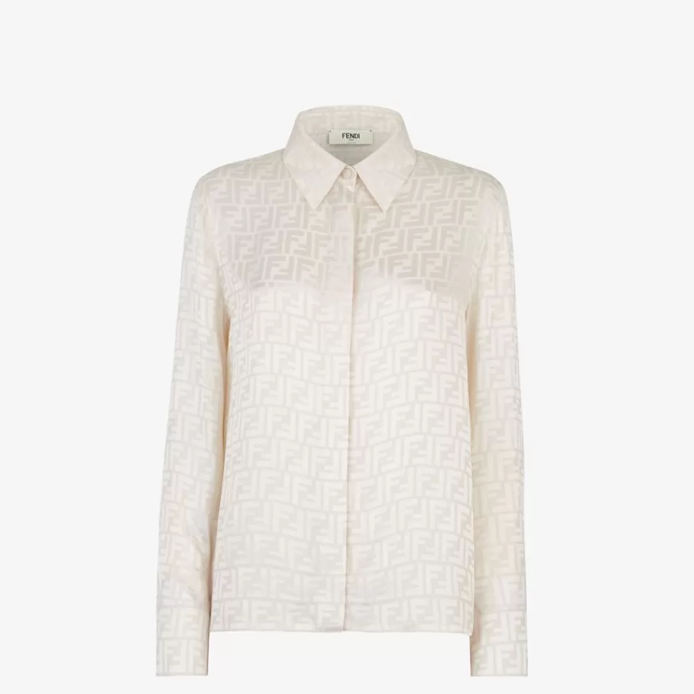 Completi>Fendi Camicia In Seta Ff Bianca