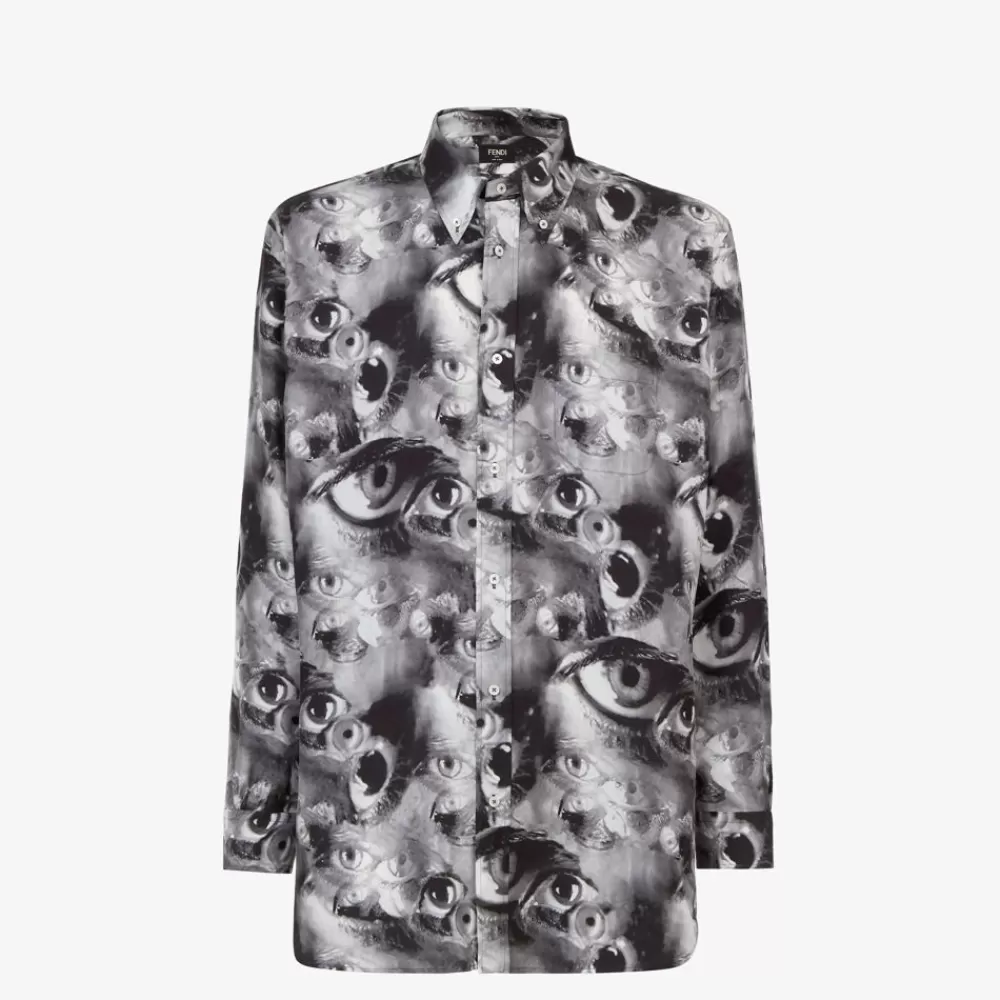 Camicie>Fendi Camicia In Seta Stampata Bianca E Nera
