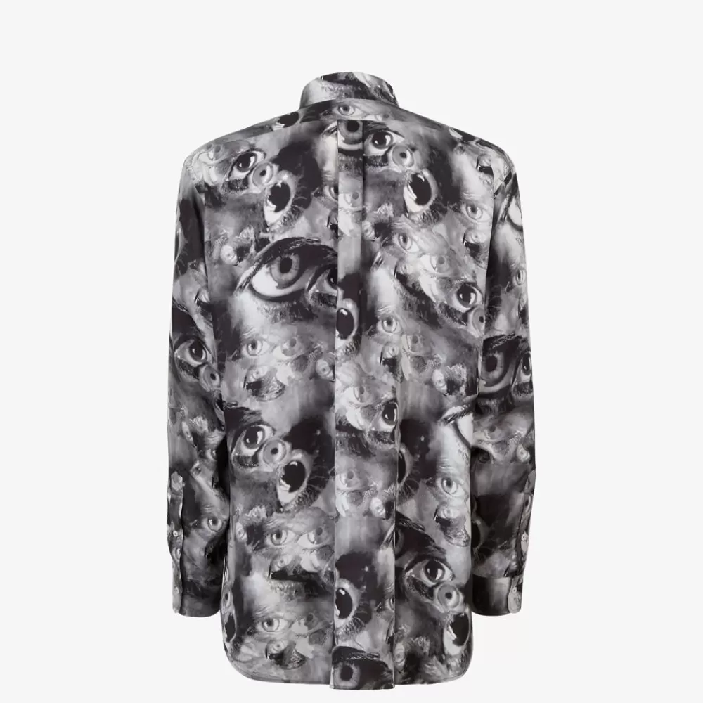 Camicie>Fendi Camicia In Seta Stampata Bianca E Nera