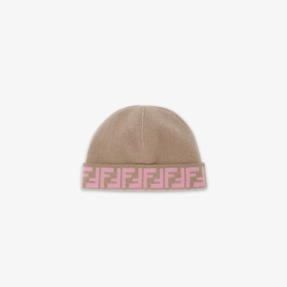 Accessori>Fendi Cappello Junior In Maglia Reversibile Beige E Rosa