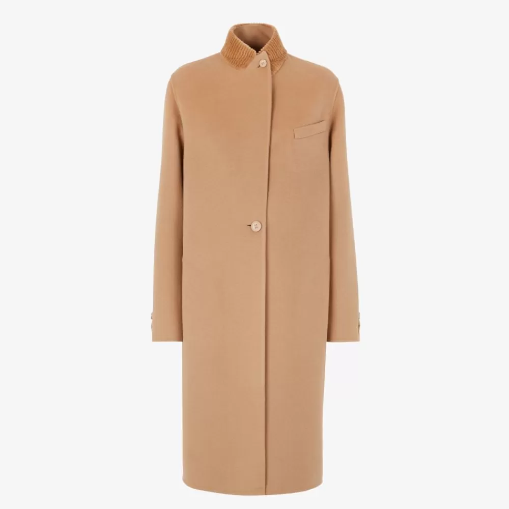 Cappotti E Capispalla>Fendi Cappotto In Cashmere Cammello
