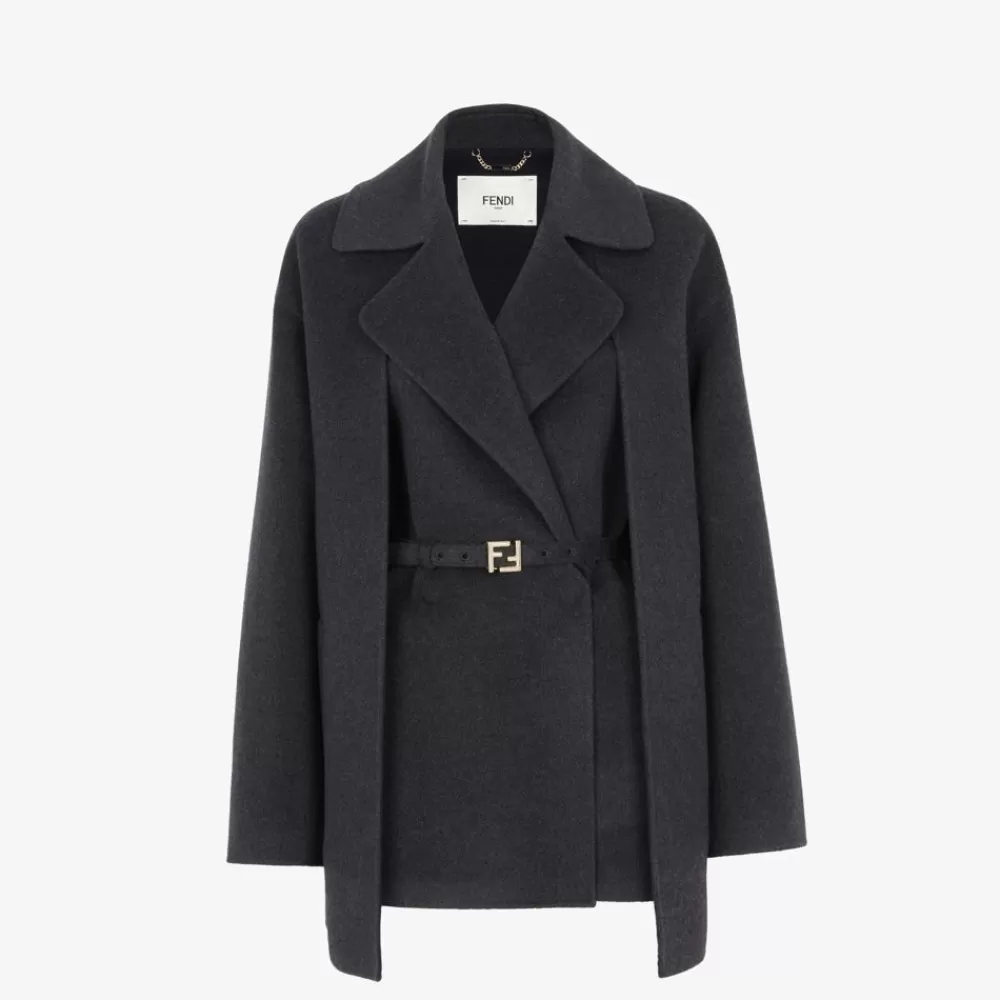 Cappotti E Capispalla>Fendi Cappotto In Cashmere Grigio