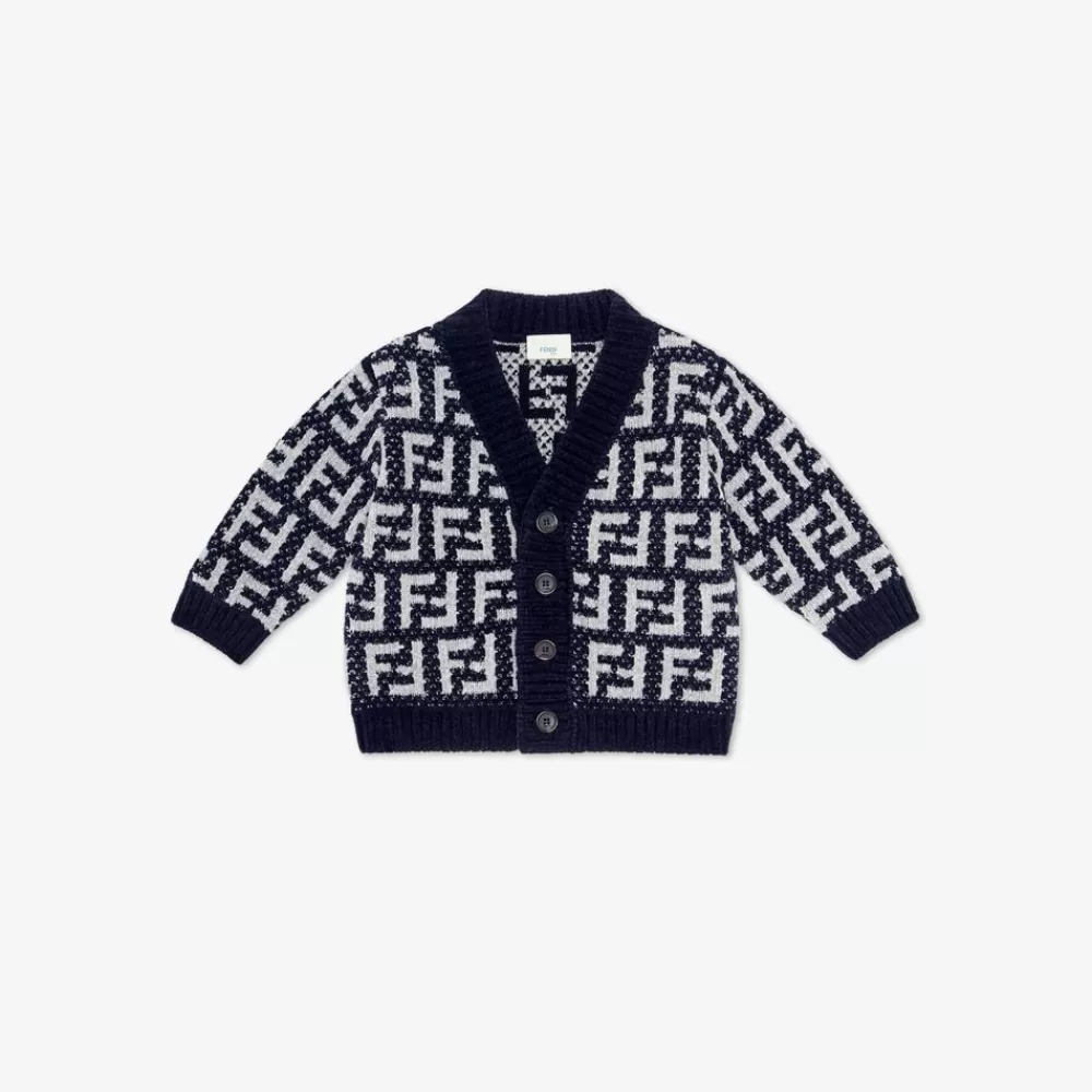 Bambina>Fendi Cardigan Baby In Maglia Di Ciniglia Con Logo