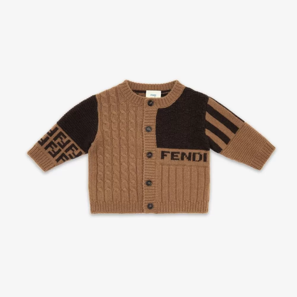 Bambina>Fendi Cardigan Baby In Maglia Marrone E Tabacco