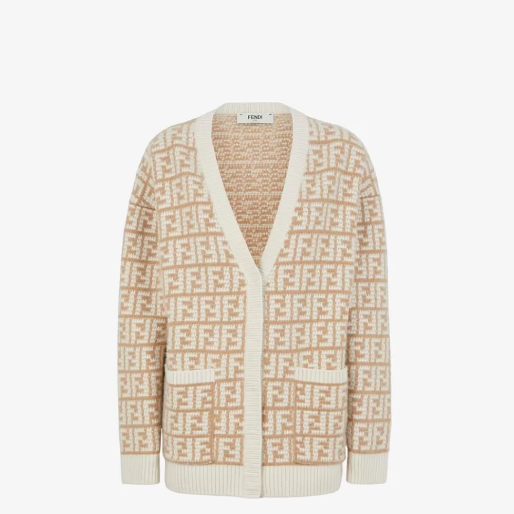 Maglieria>Fendi Cardigan In Cashmere Ff Crochet Marrone