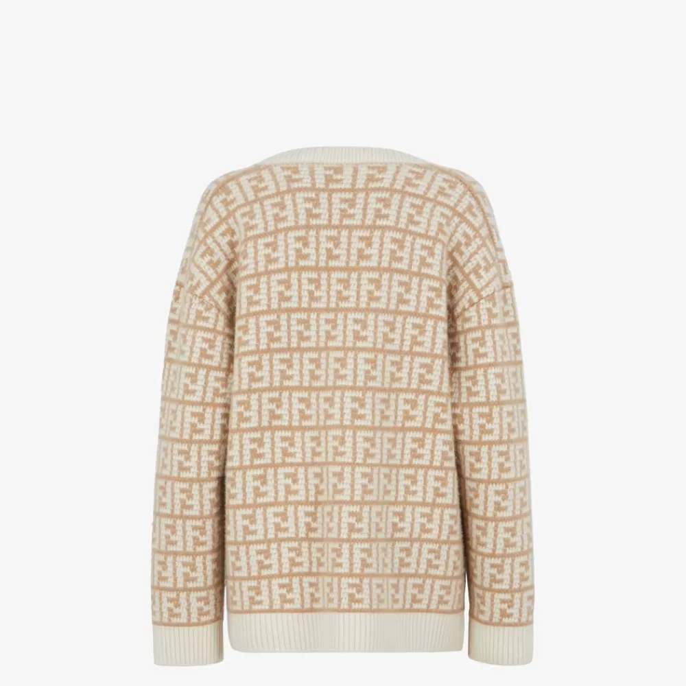 Maglieria>Fendi Cardigan In Cashmere Ff Crochet Marrone