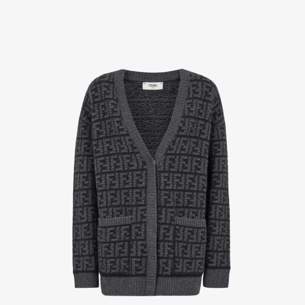 Completi>Fendi Cardigan In Cashmere Ff Crochet Nero
