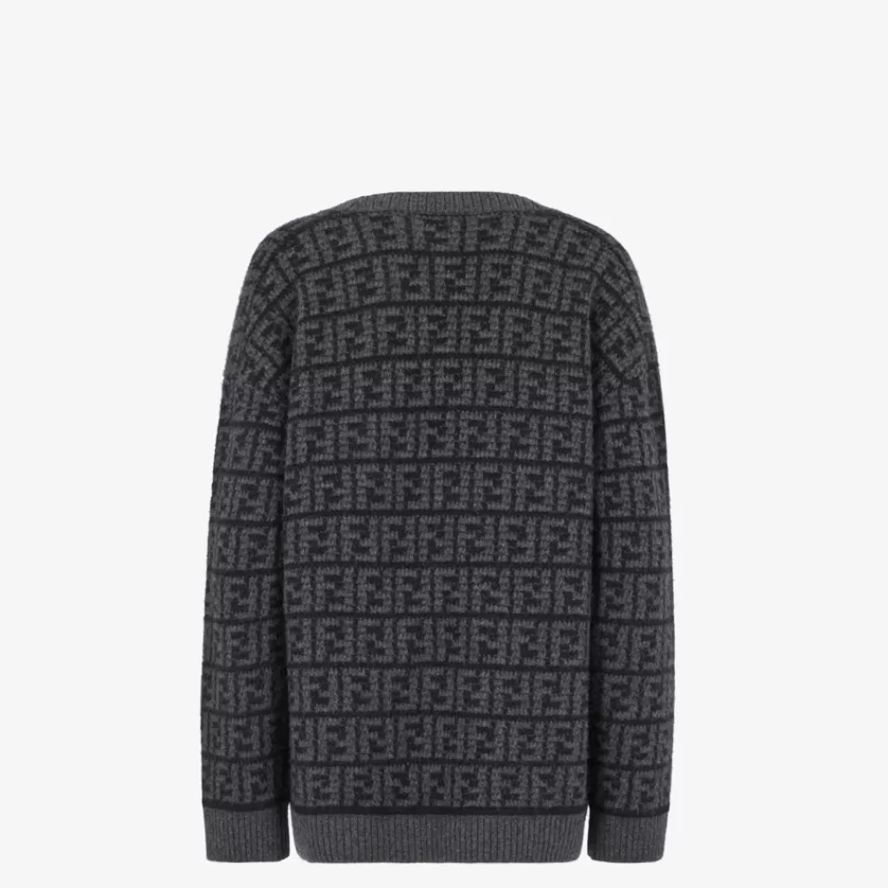 Completi>Fendi Cardigan In Cashmere Ff Crochet Nero