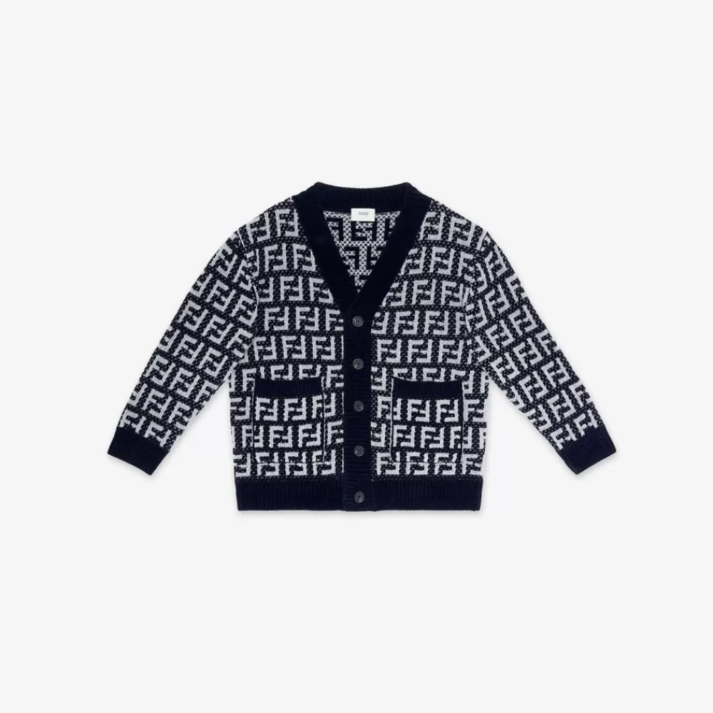 Abbigliamento>Fendi Cardigan Junior In Maglia Di Ciniglia Con Logo