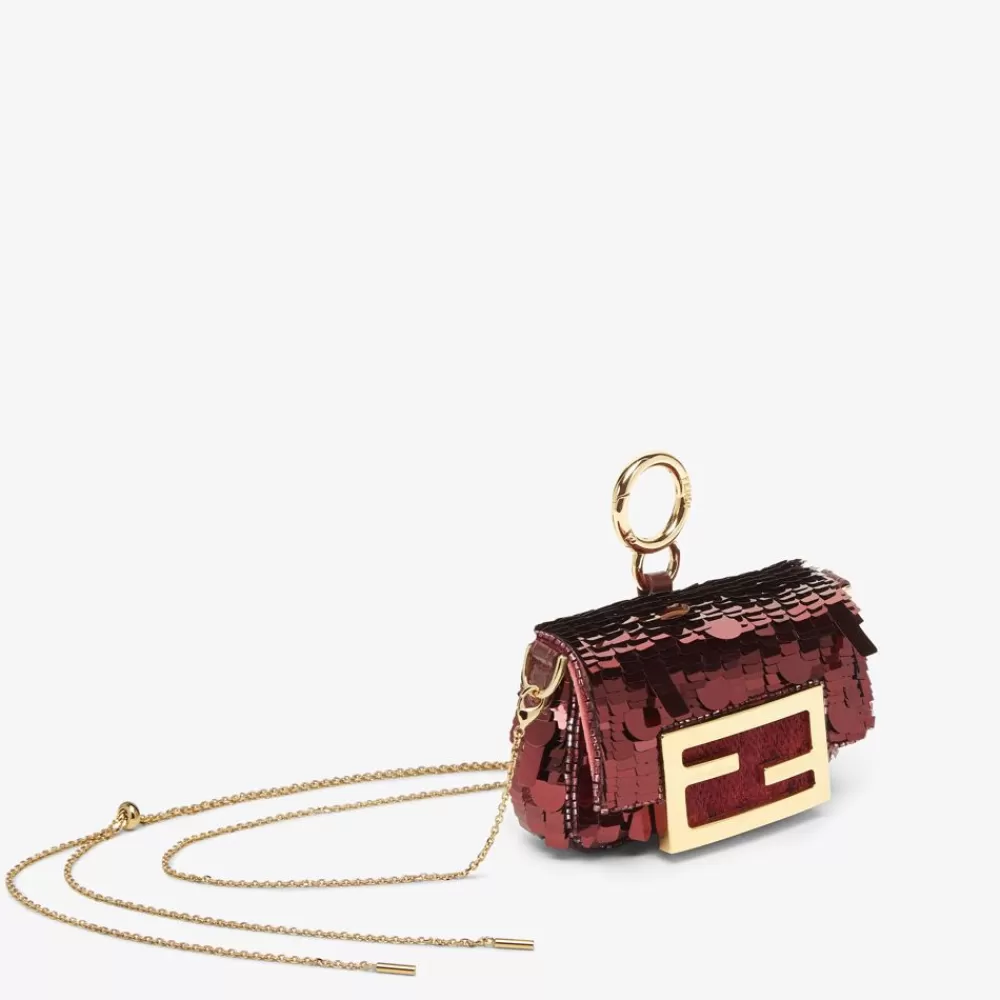Miniature Bags>Fendi Charm In Paillettes Bordeaux