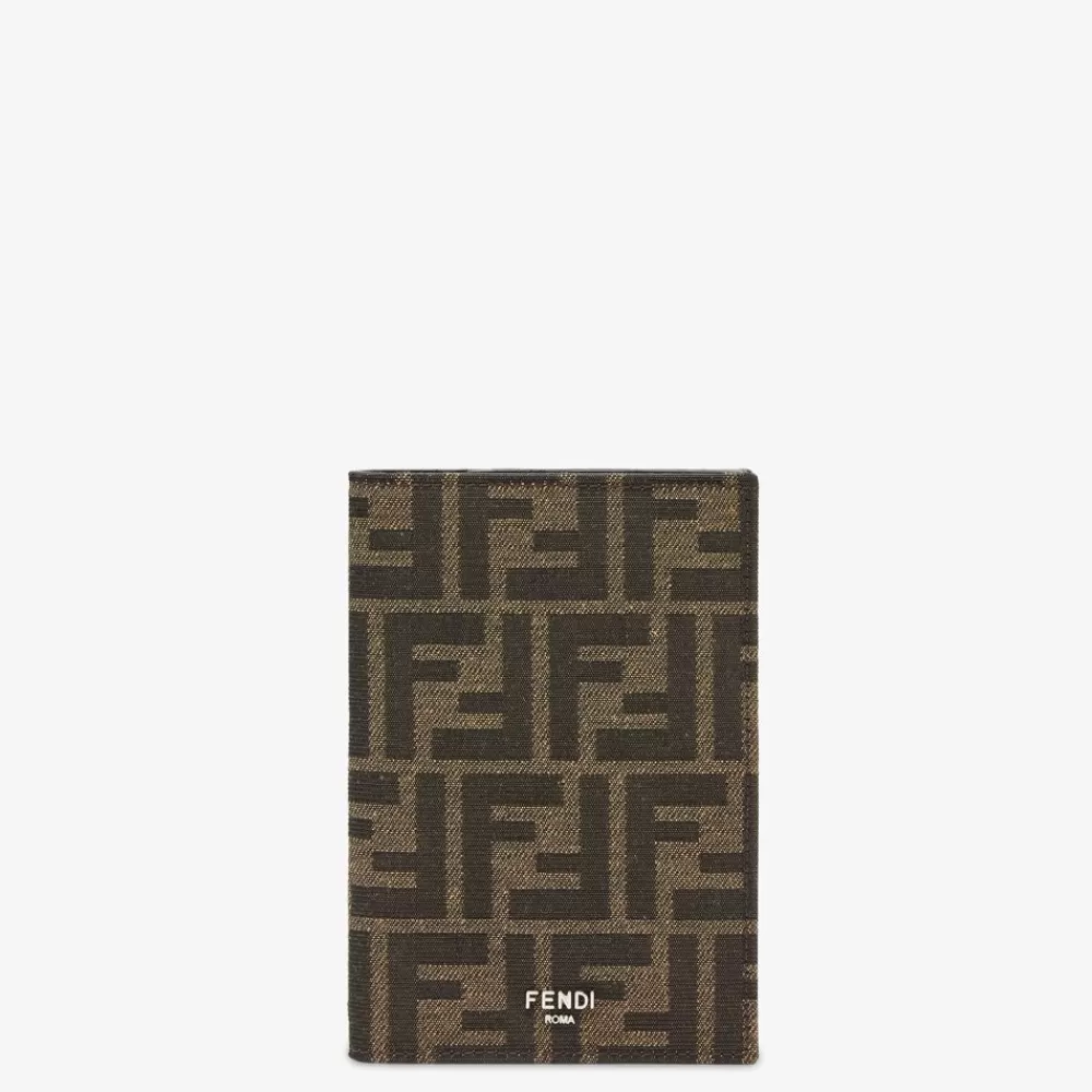 Portacarte>Fendi Cover Per Passaporto In Tessuto Ff Marrone