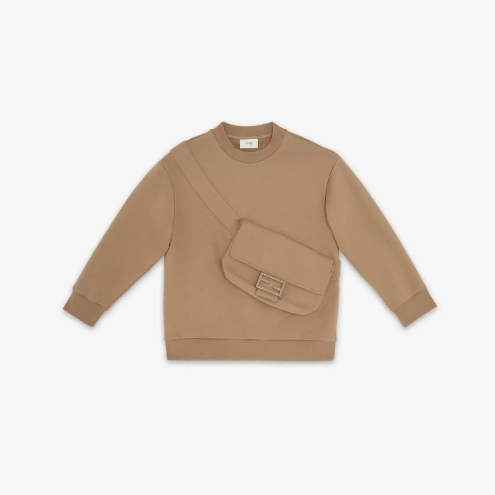 Abbigliamento>Fendi Felpa Marrone Con Maxi Baguette
