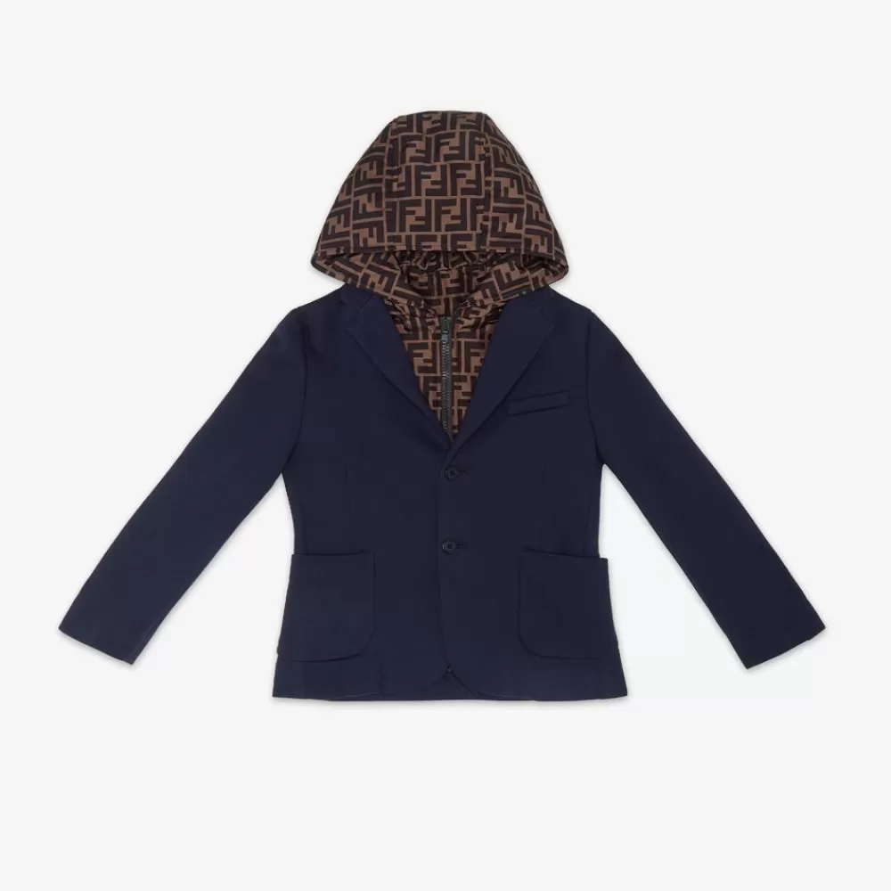 Abbigliamento>Fendi Giacca Blu Navy Con Cappuccio Ff