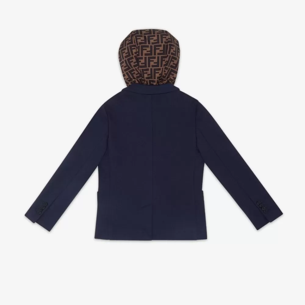 Abbigliamento>Fendi Giacca Blu Navy Con Cappuccio Ff