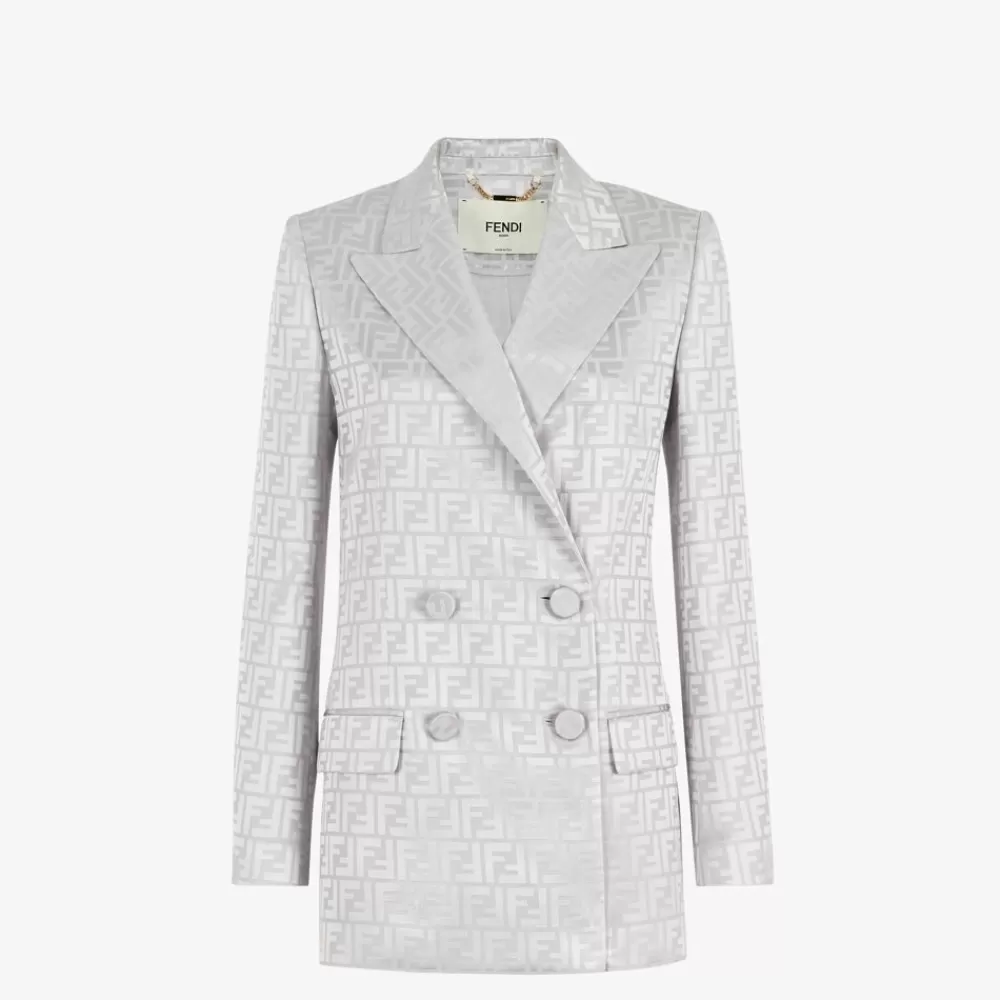 Completi>Fendi Giacca In Crepe Satin Grigio Chiaro
