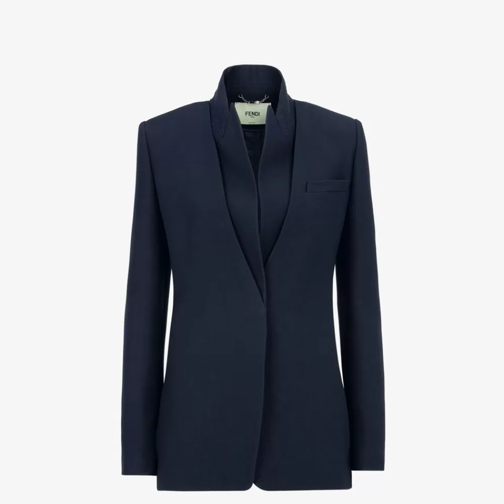 Completi>Fendi Giacca In Lana E Seta Blu