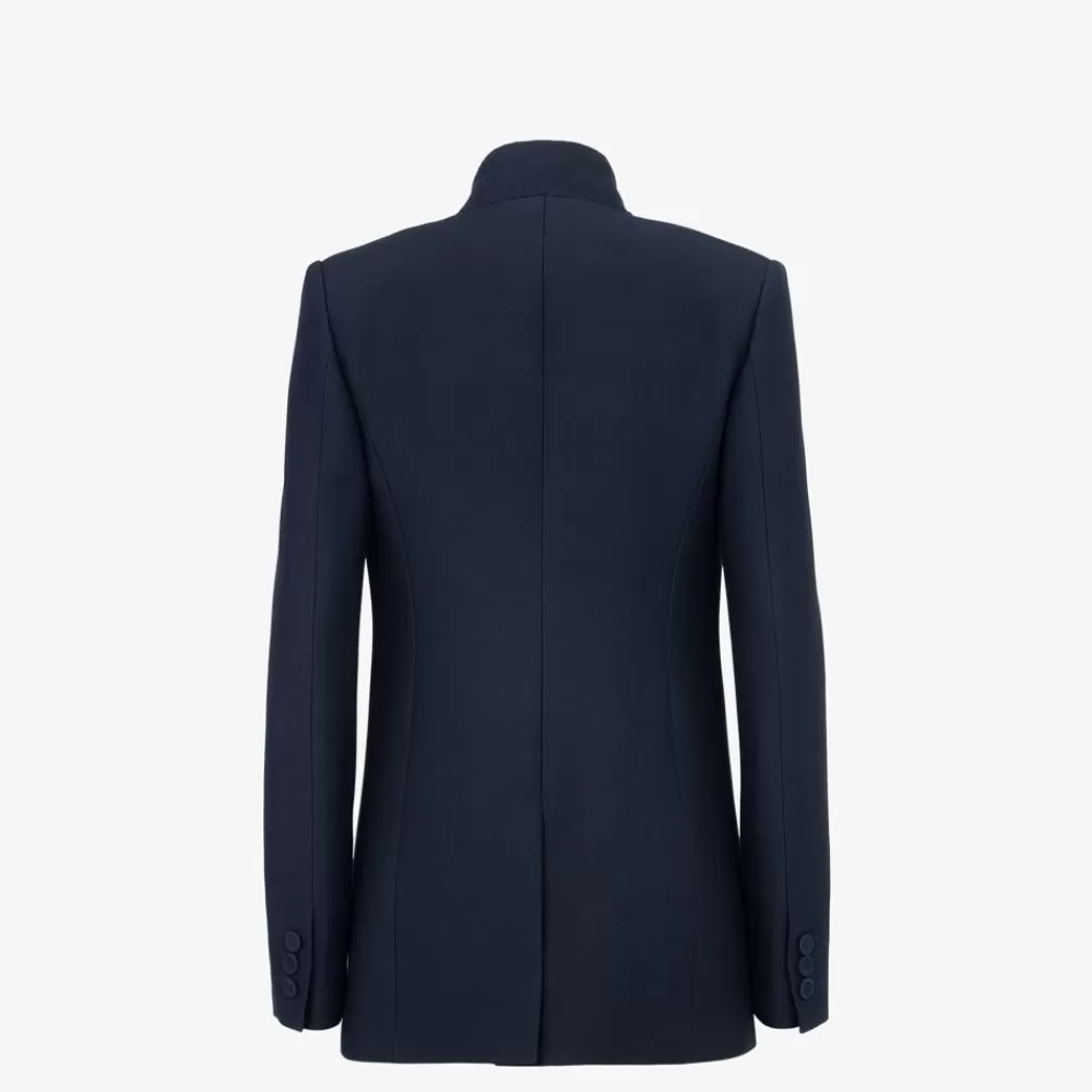 Completi>Fendi Giacca In Lana E Seta Blu