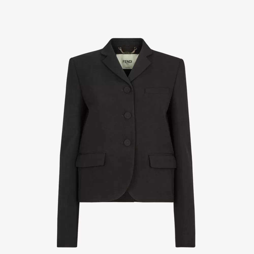 Completi>Fendi Giacca In Lana Grain De Poudre Nera