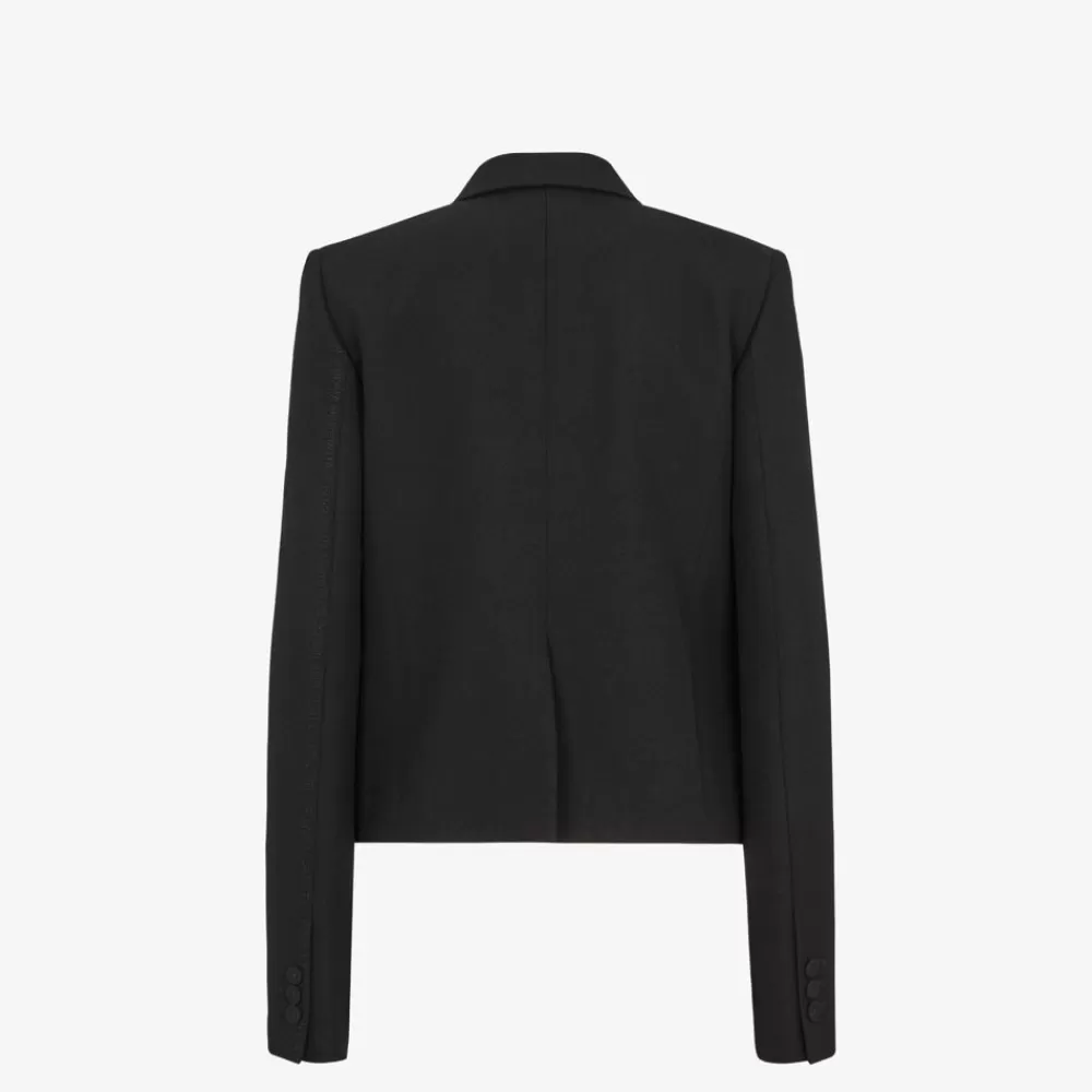 Completi>Fendi Giacca In Lana Grain De Poudre Nera