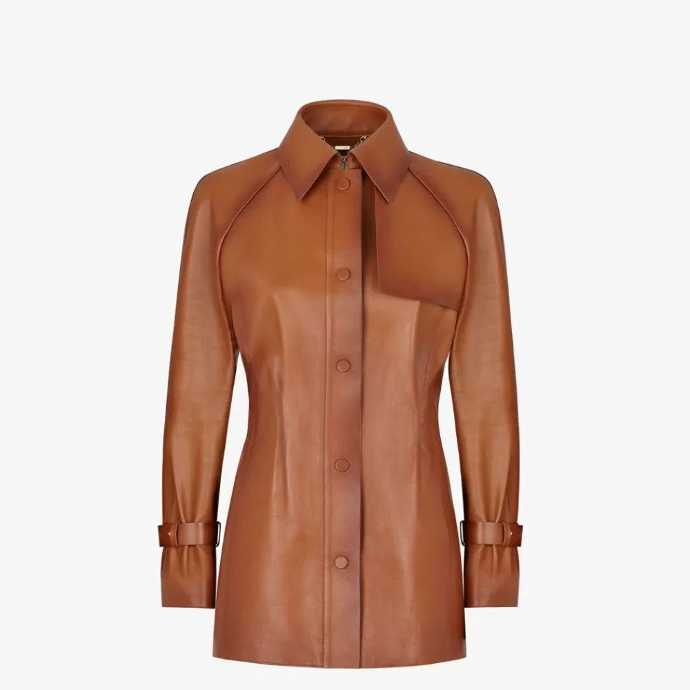 Cappotti E Capispalla>Fendi Giacca In Pelle Sfumata Color Cuoio