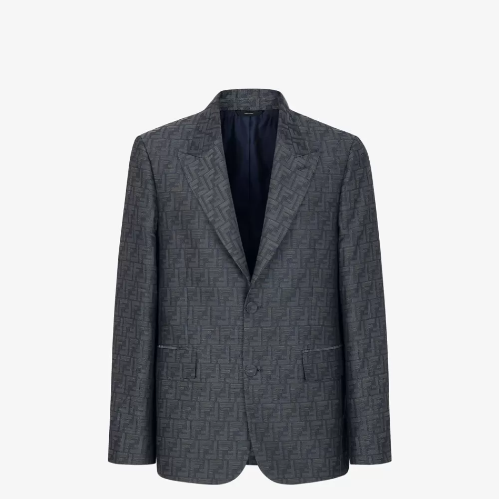 Giacche E Abiti>Fendi Giacca In Tessuto Jacquard Blu