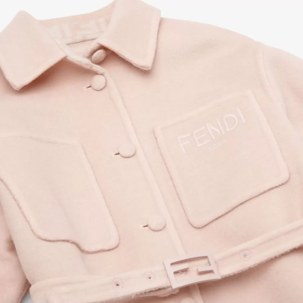 Abbigliamento>Fendi Giacca-Camicia In Tessuto Doppio Rosa E Con Logo Ff Crema E Rosa