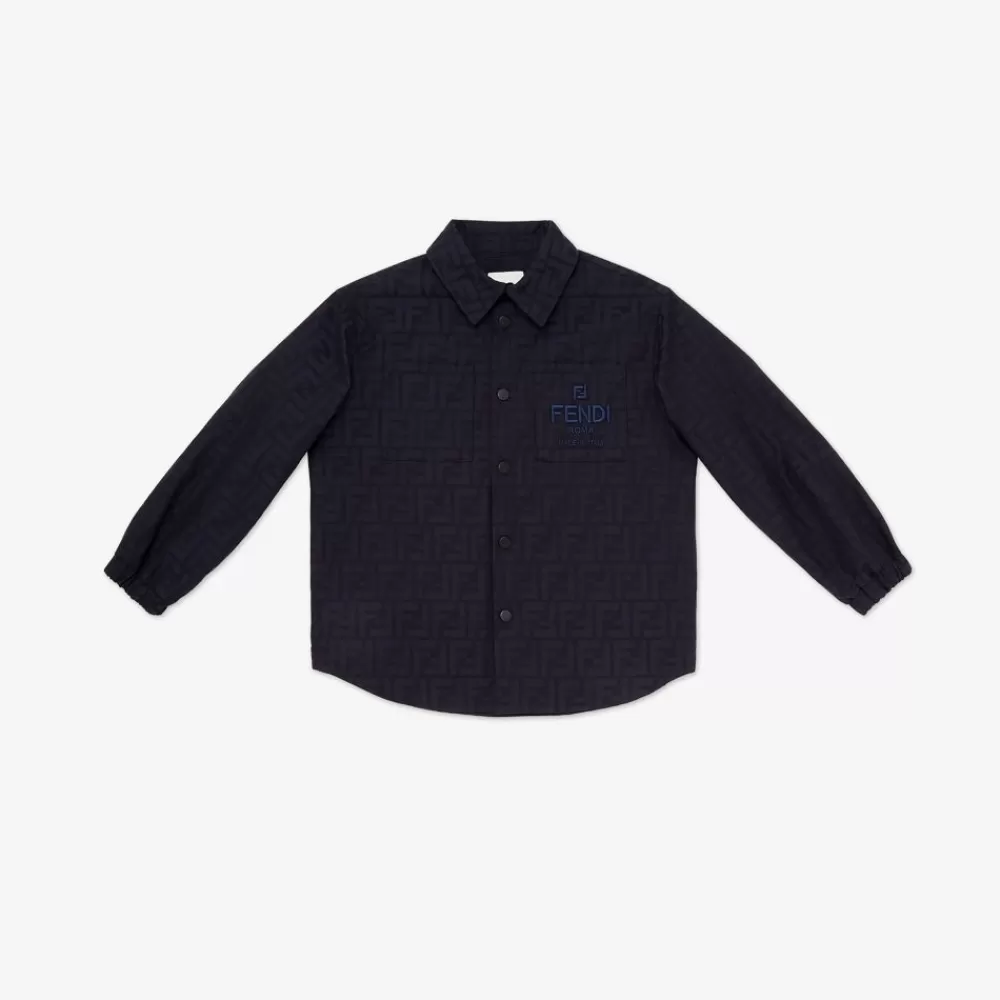 Abbigliamento>Fendi Giacca-Camicia Junior In Jacquard Leggero Blu Scuro