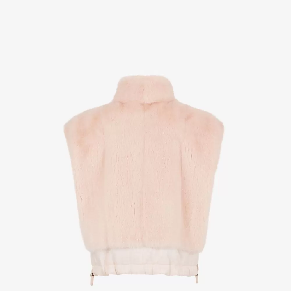 Cappotti E Capispalla>Fendi Gilet In Visone E Nylon Rosa