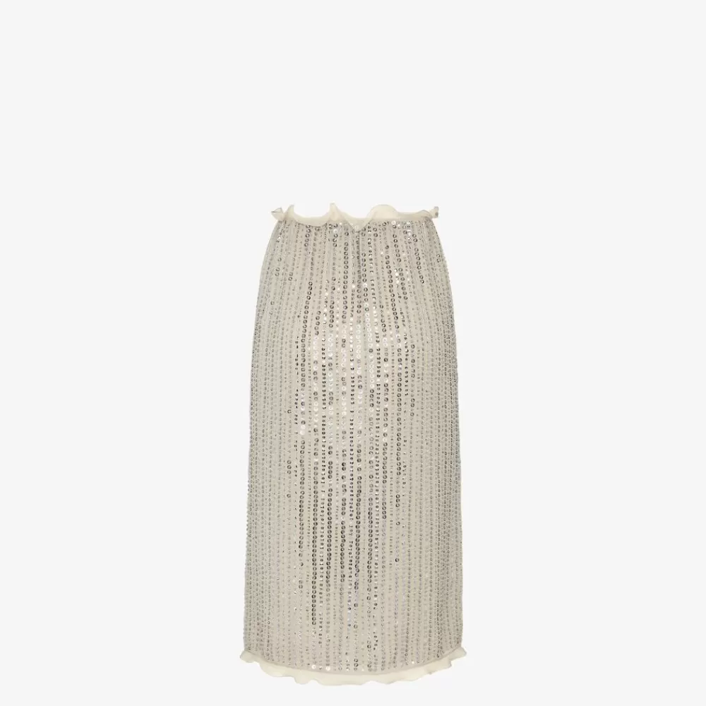Gonne>Fendi Gonna Con Paillette Ricamate Color Argento