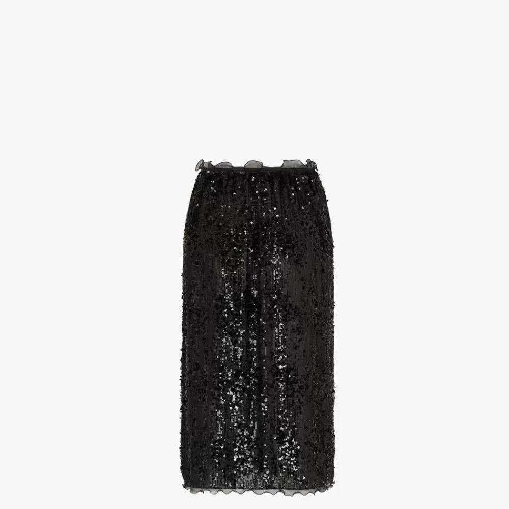 Gonne>Fendi Gonna Con Paillette Ricamate Nere