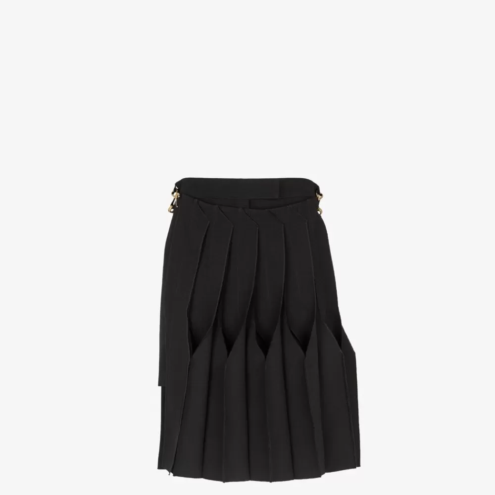 Completi>Fendi Gonna In Lana Grain De Poudre Nera